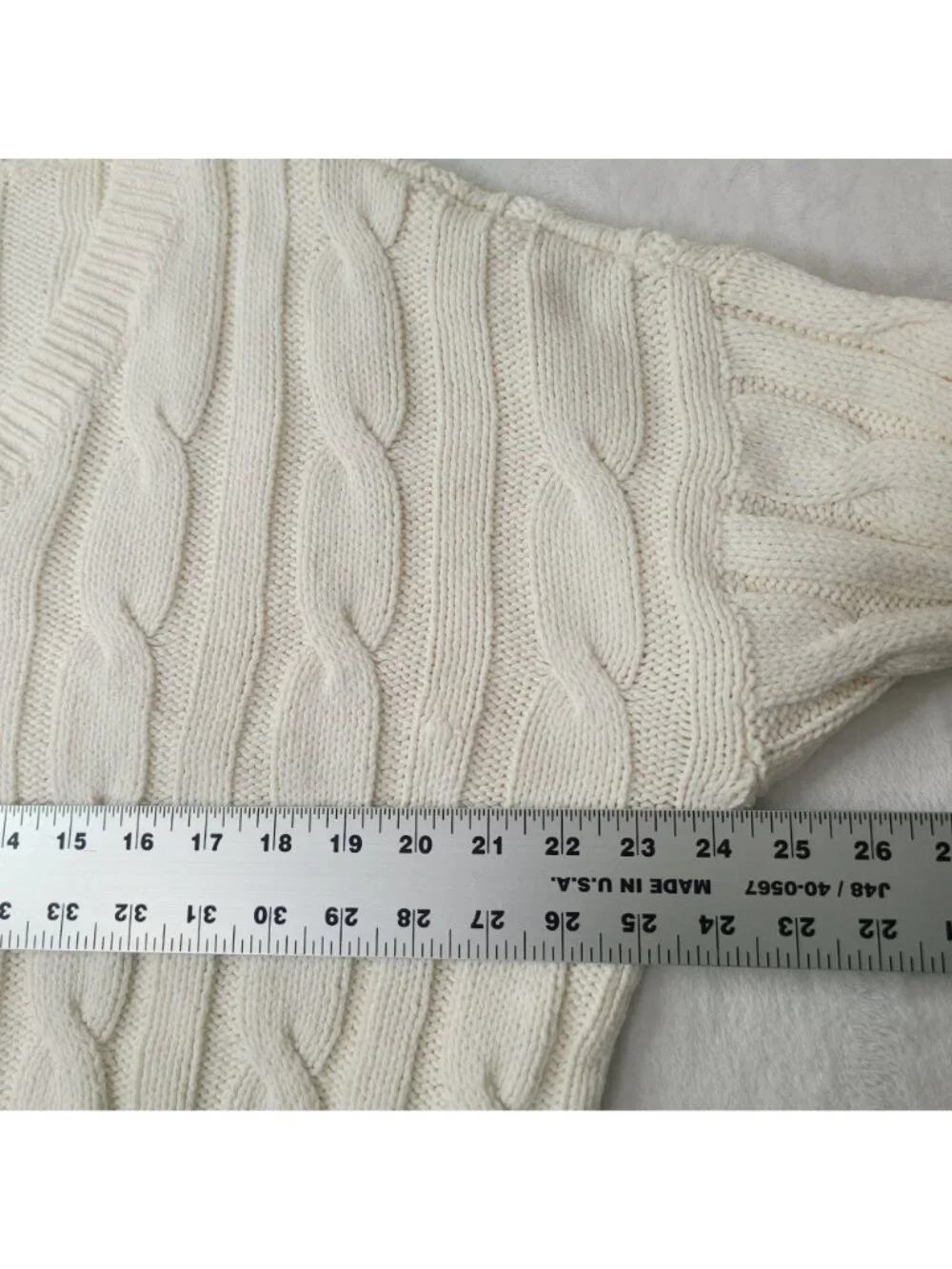 Madewell Women's Cream Cable Knit V-Neck Sweater Size L - Picture 4 of 8